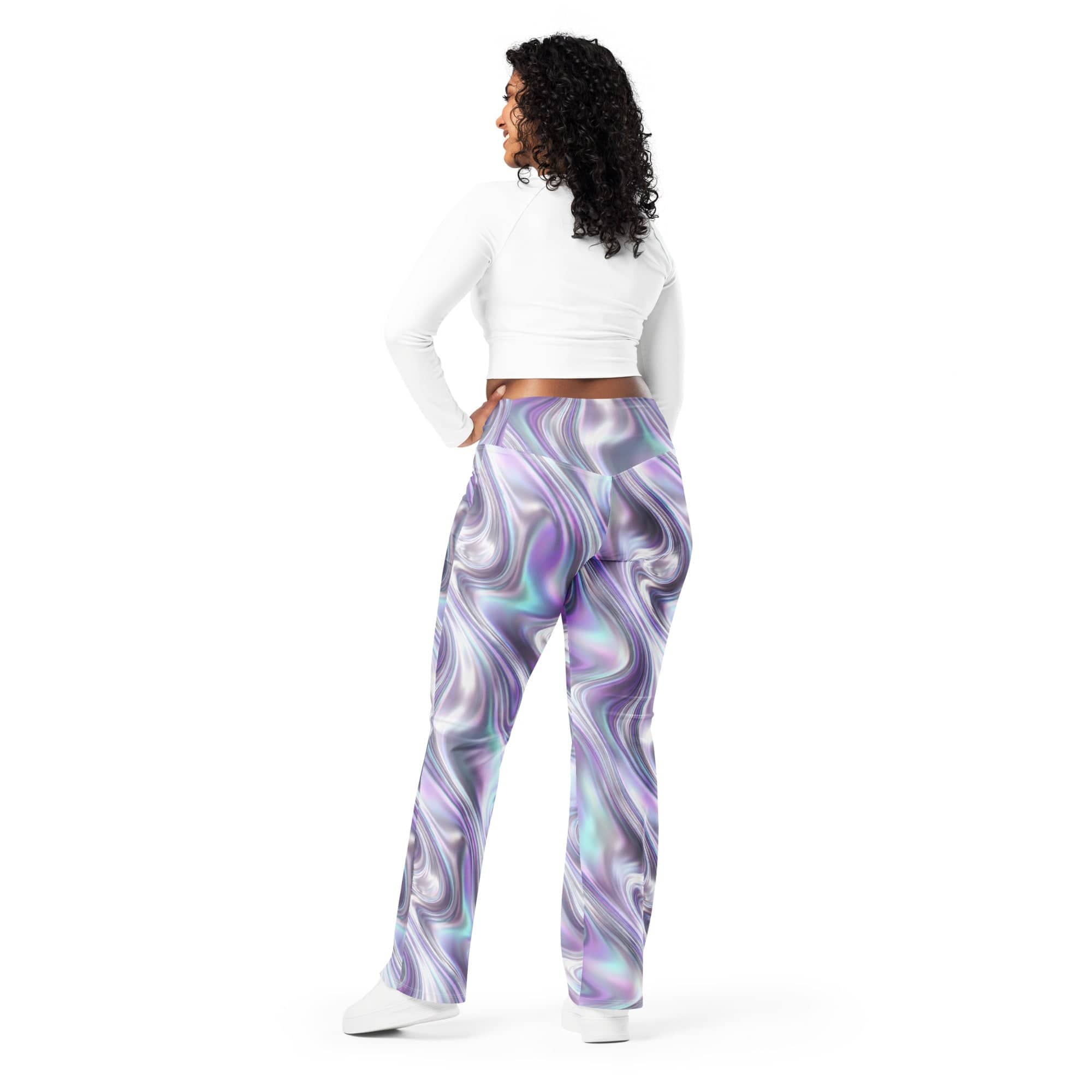 Printed Liquid Chrome Effect Flare Leggings