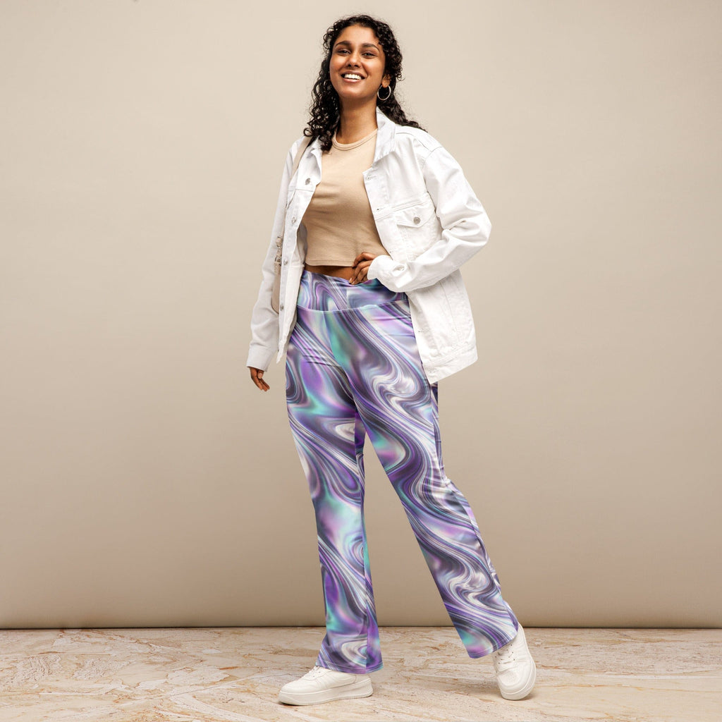 Printed Liquid Chrome Effect Flare Leggings