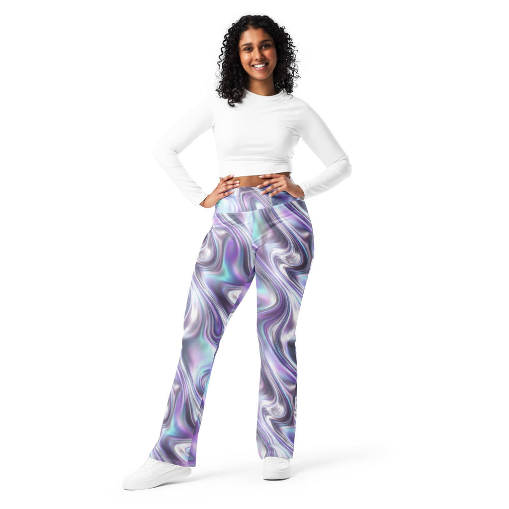Printed Liquid Chrome Effect Flare Leggings