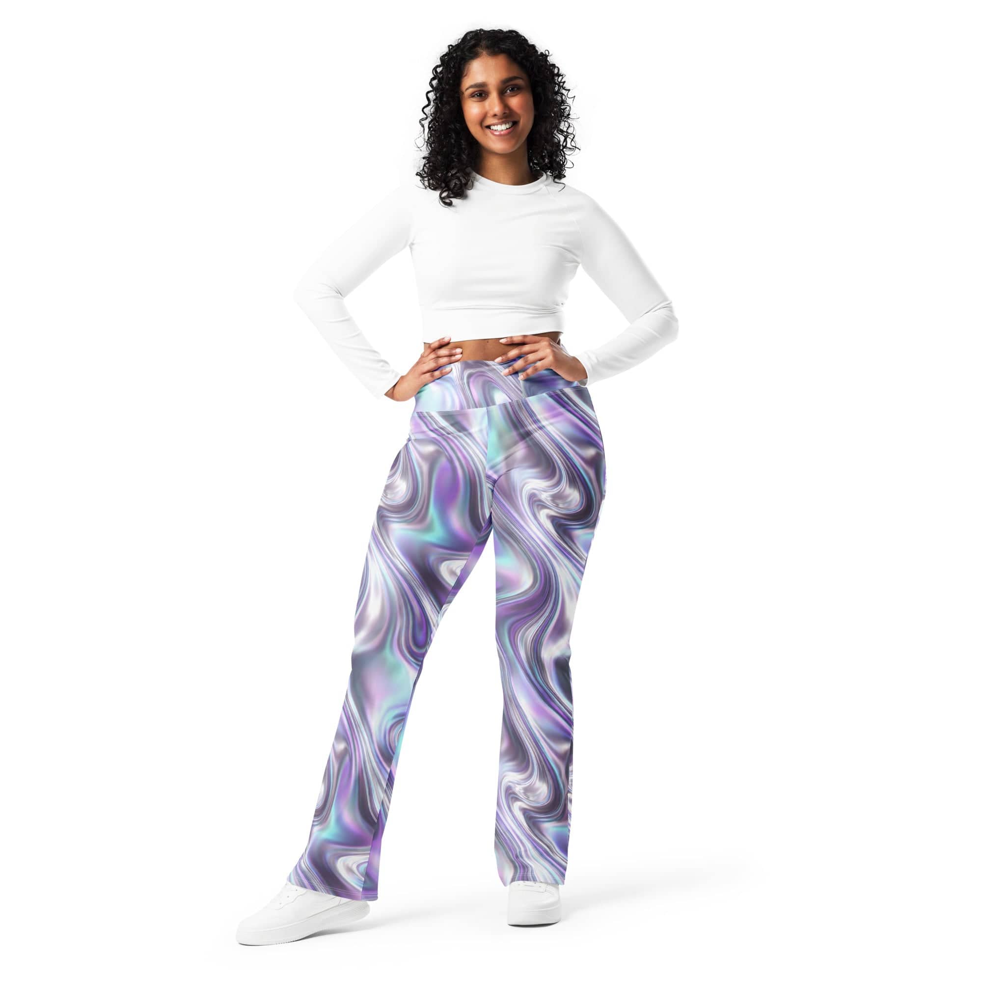 Printed Liquid Chrome Effect Flare Leggings