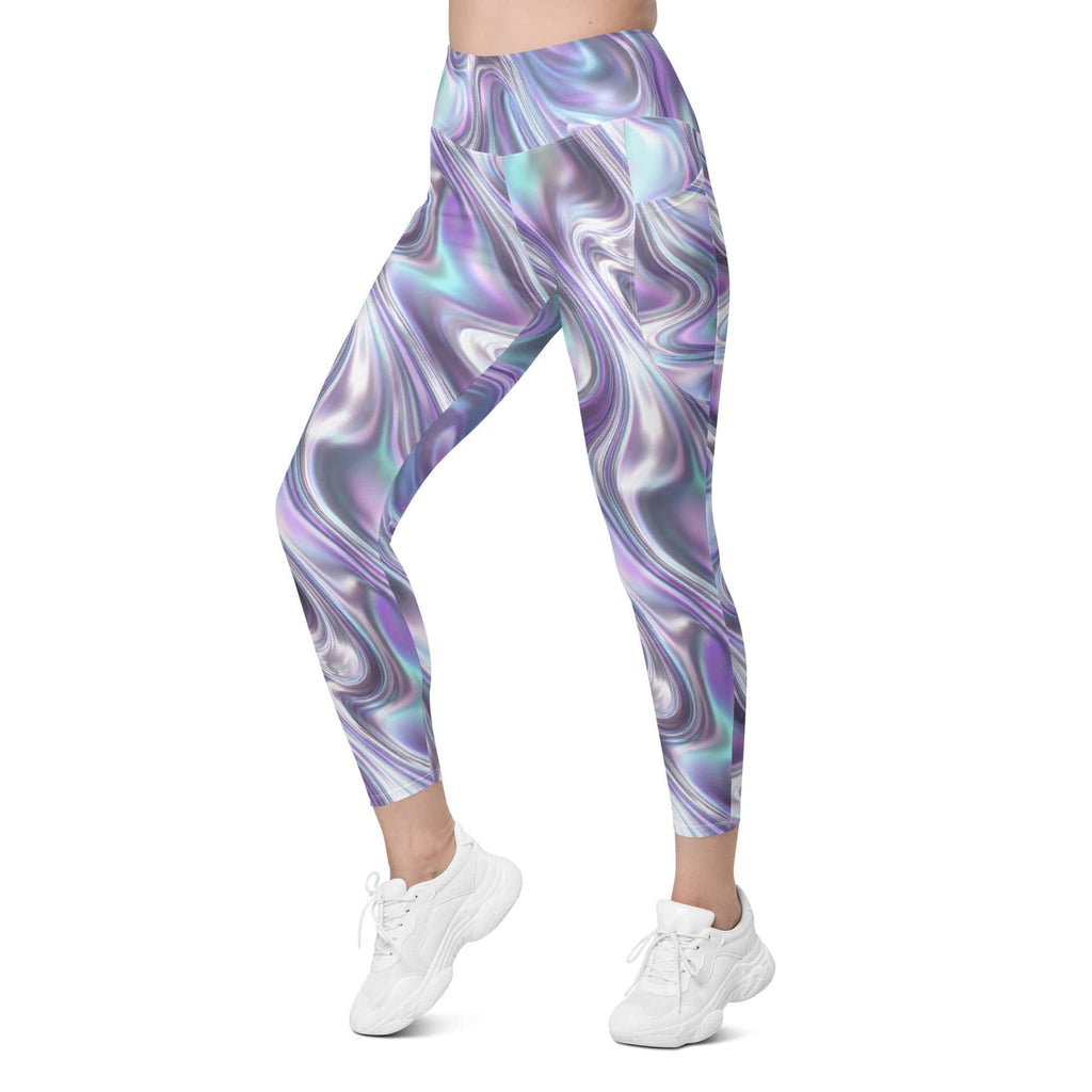 Printed Liquid Chrome Effect Leggings With Pockets