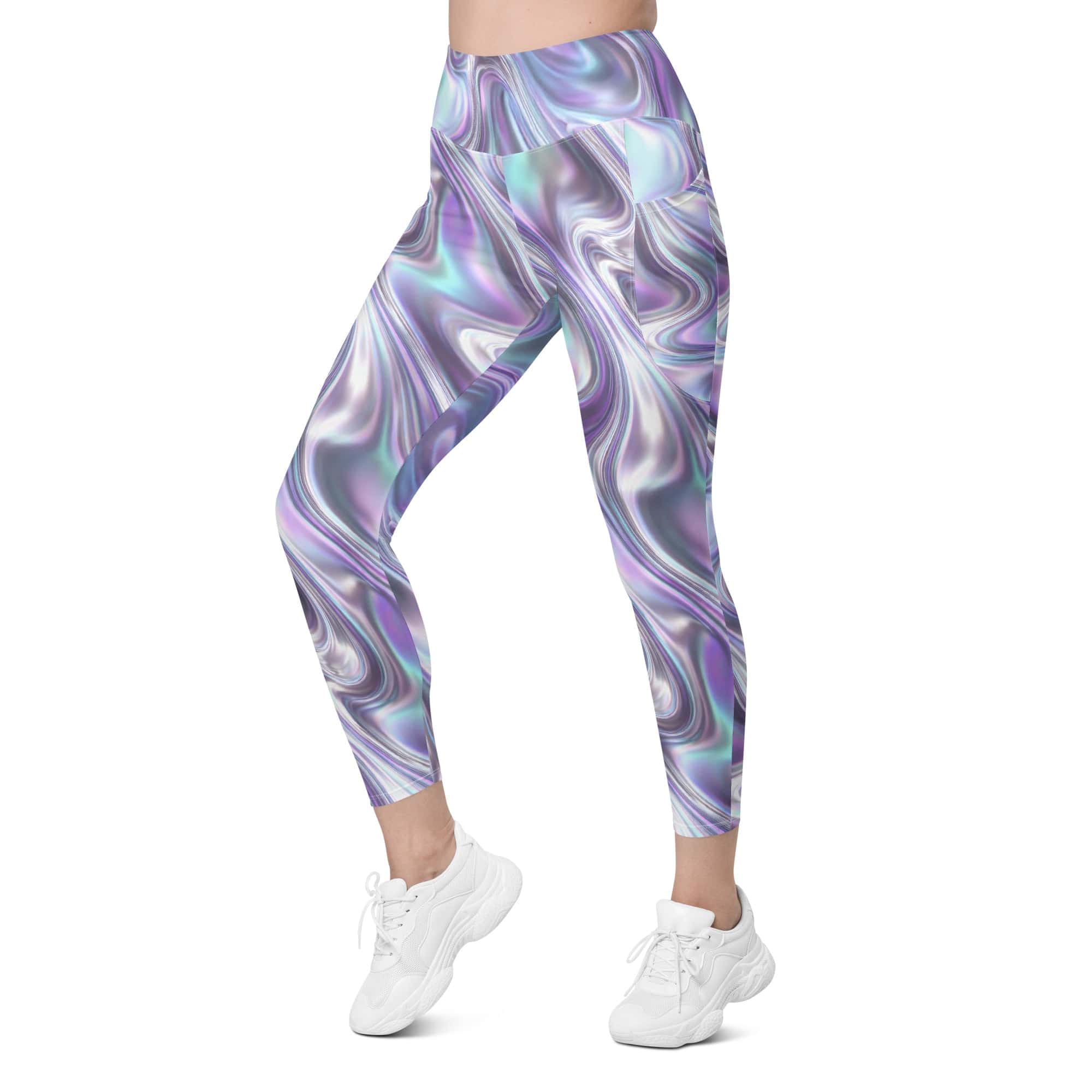 Printed Liquid Chrome Effect Leggings With Pockets