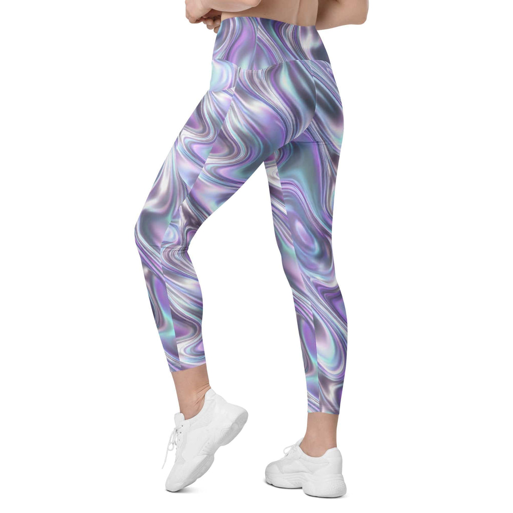 Printed Liquid Chrome Effect Leggings With Pockets