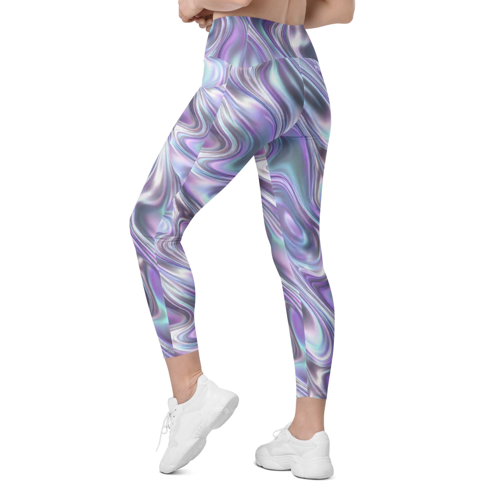 Printed Liquid Chrome Effect Leggings With Pockets