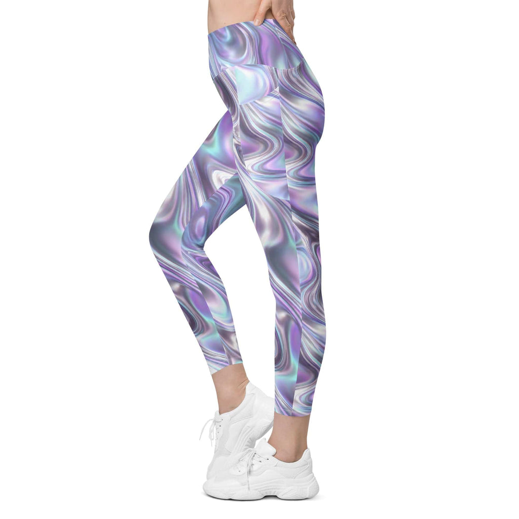 Printed Liquid Chrome Effect Leggings With Pockets