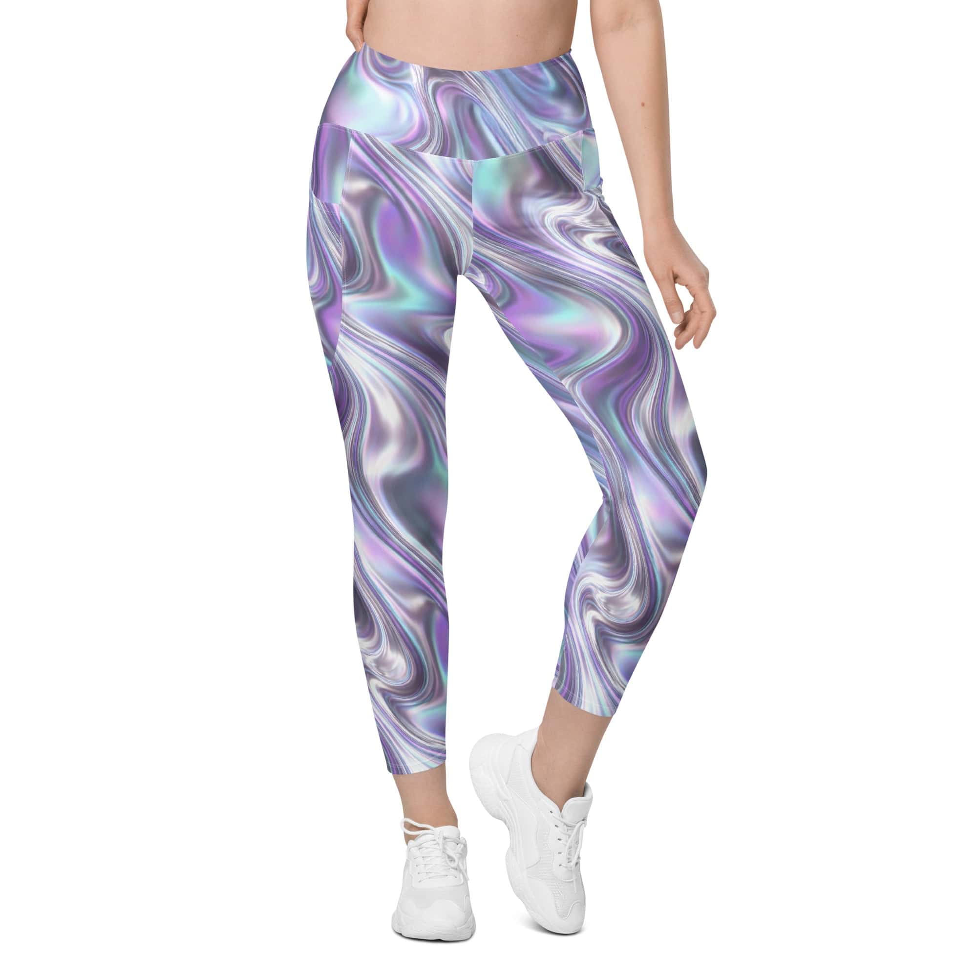 Printed Liquid Chrome Effect Leggings With Pockets