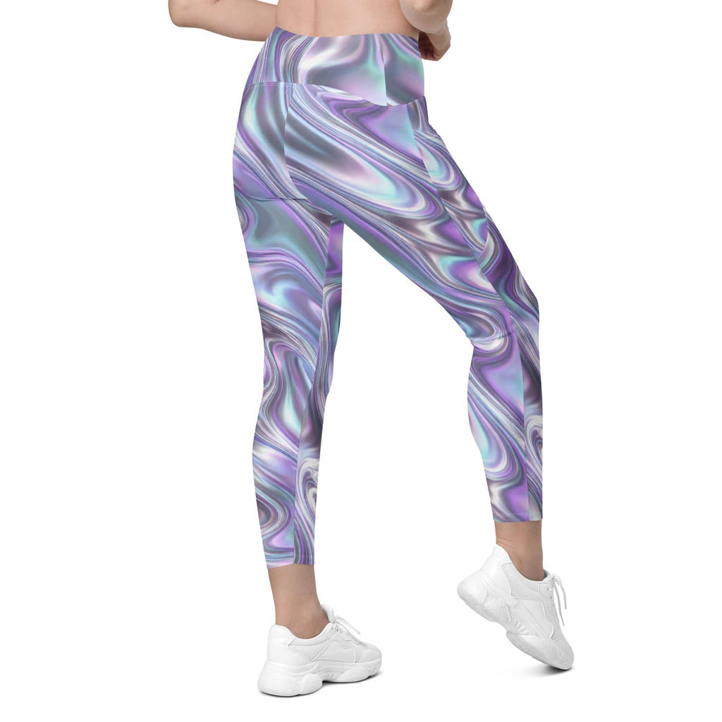 Printed Liquid Chrome Effect Leggings With Pockets