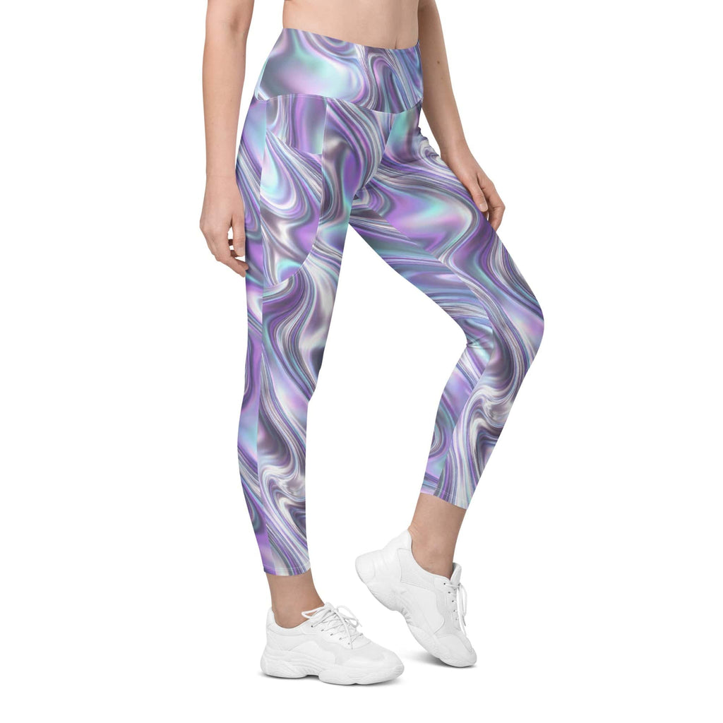 Printed Liquid Chrome Effect Leggings With Pockets