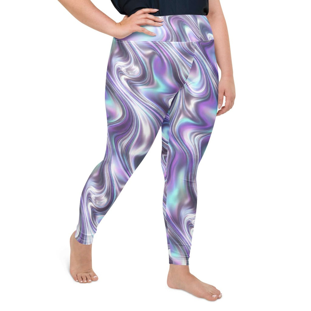 Printed Liquid Chrome Effect Plus Size Leggings