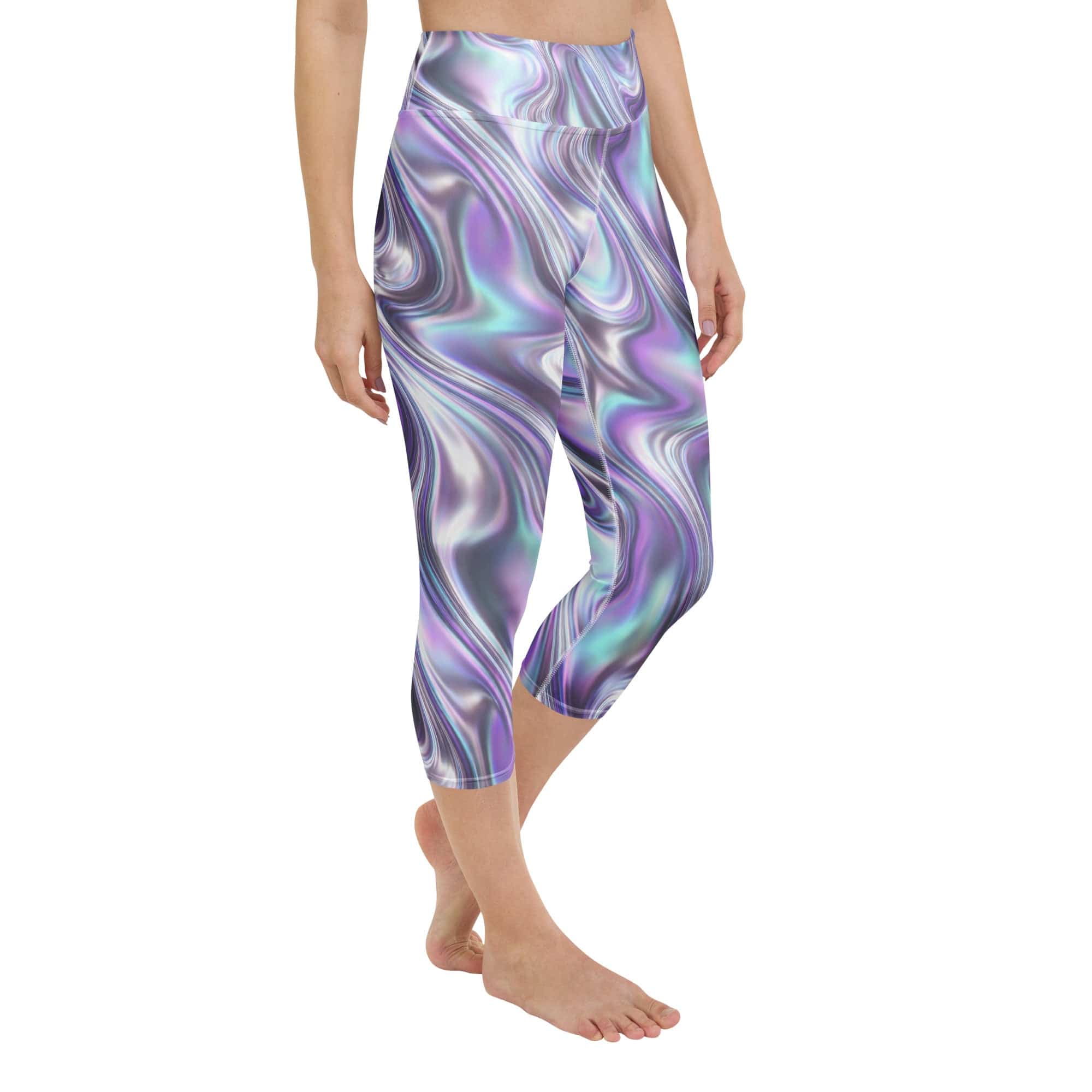 Printed Liquid Chrome Effect Yoga Capris