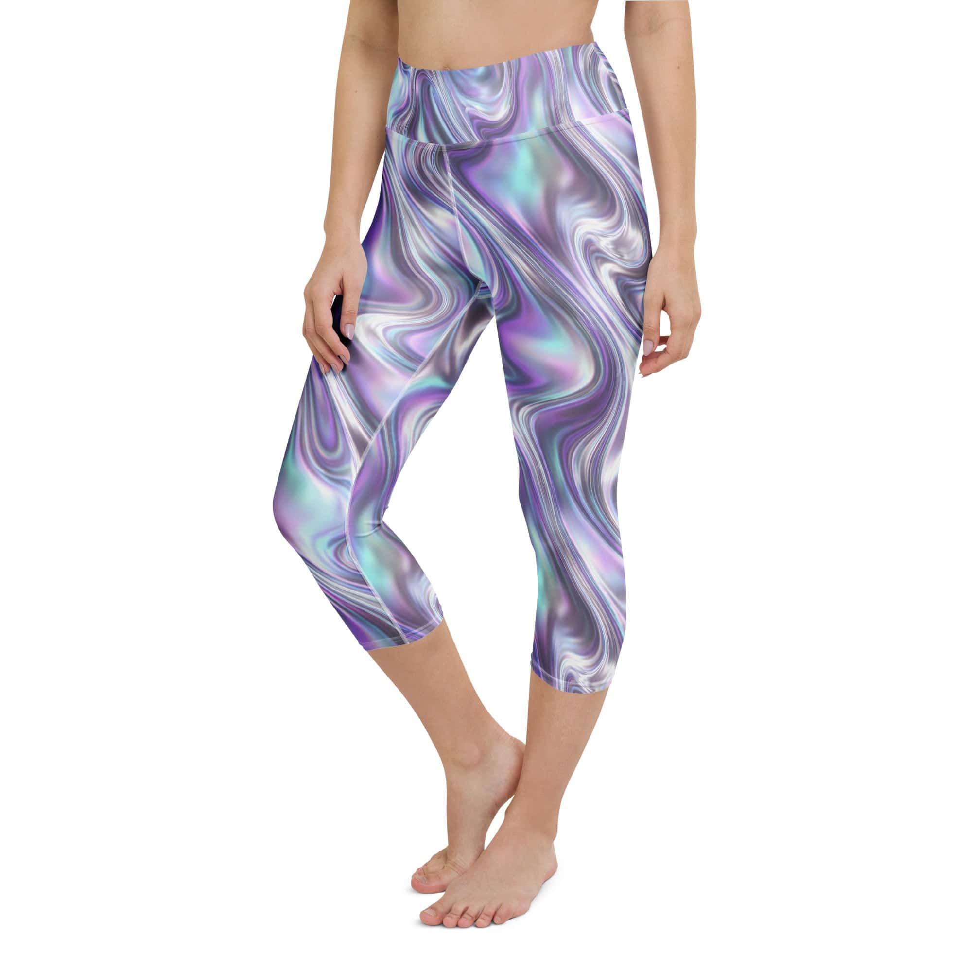 Printed Liquid Chrome Effect Yoga Capris