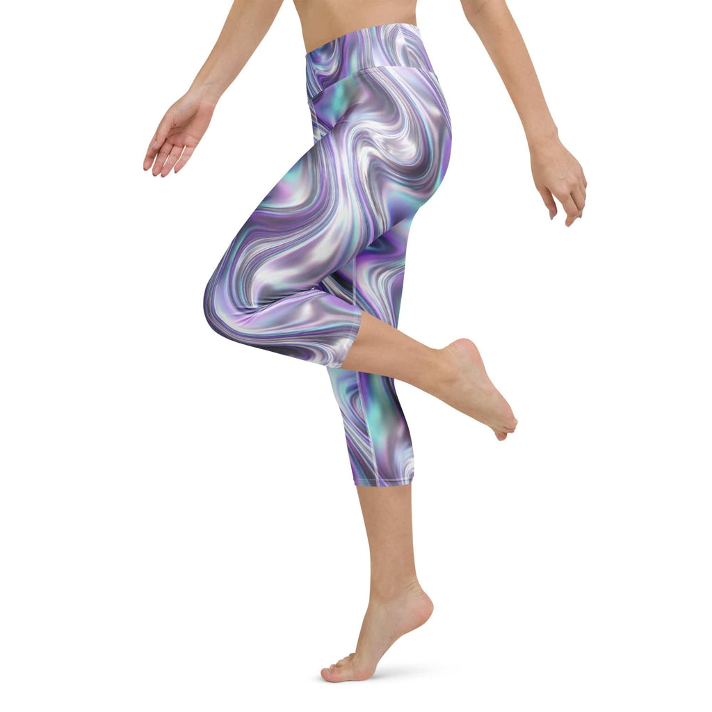 Printed Liquid Chrome Effect Yoga Capris