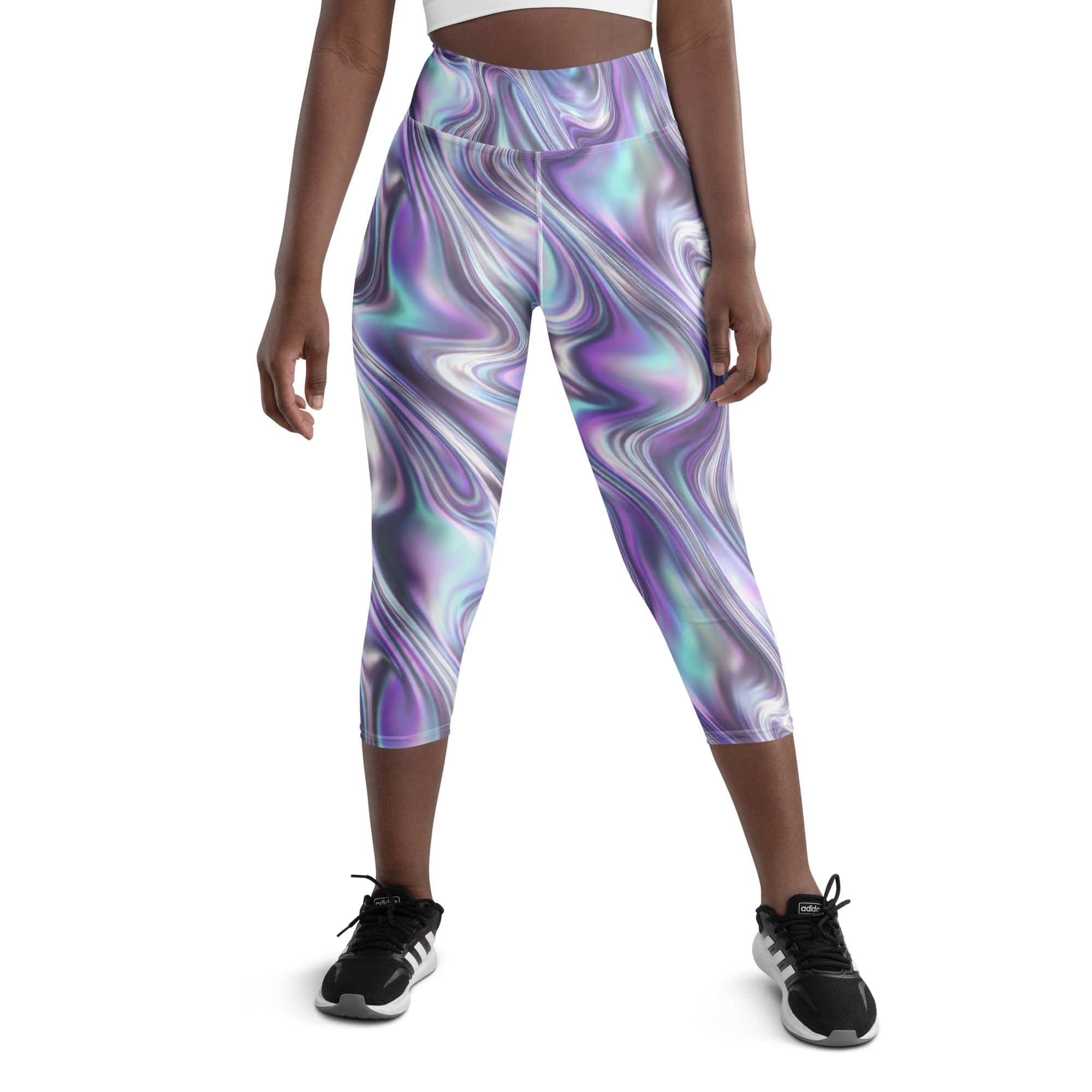 Printed Liquid Chrome Effect Yoga Capris