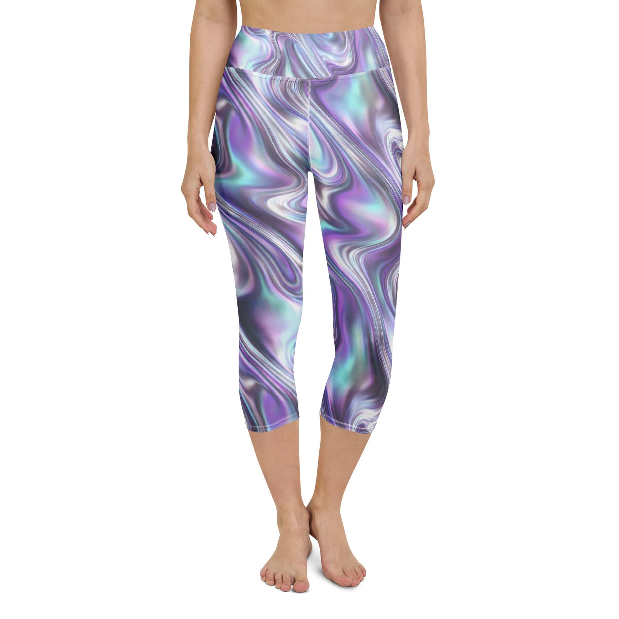 Printed Liquid Chrome Effect Yoga Capris