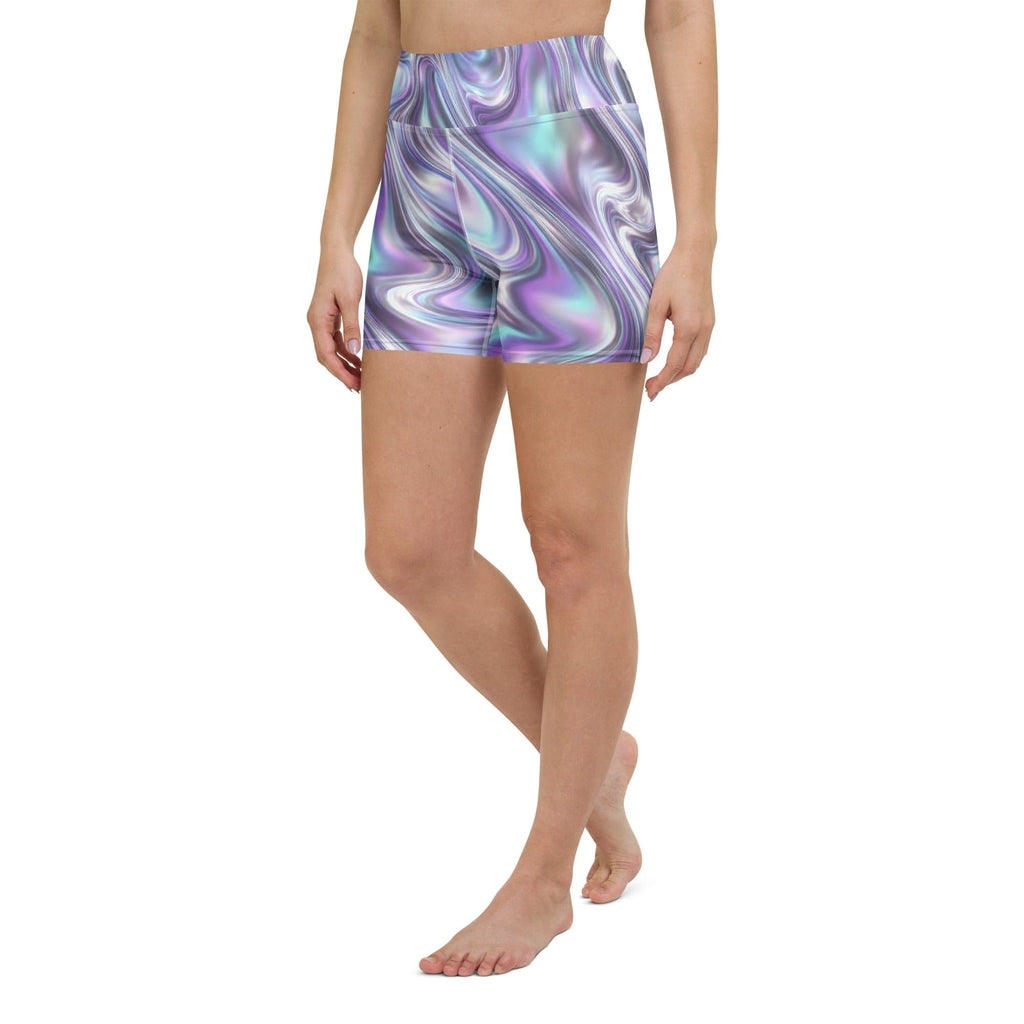 Printed Liquid Chrome Effect Yoga Shorts