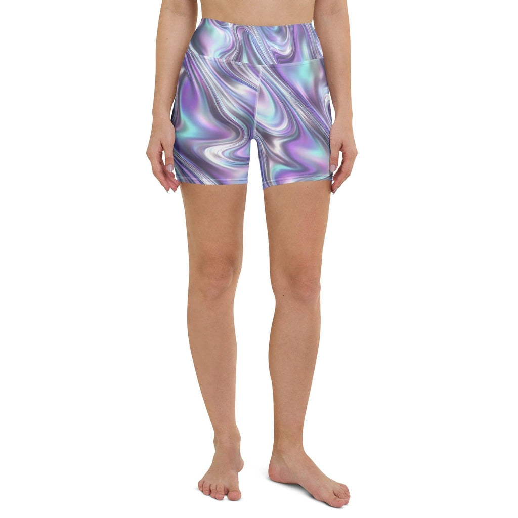 Printed Liquid Chrome Effect Yoga Shorts