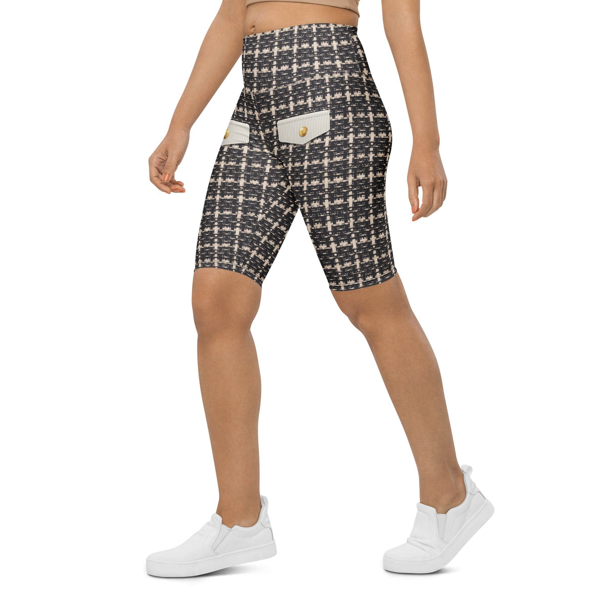 Printed Parisian Tweed Effect Biker Shorts