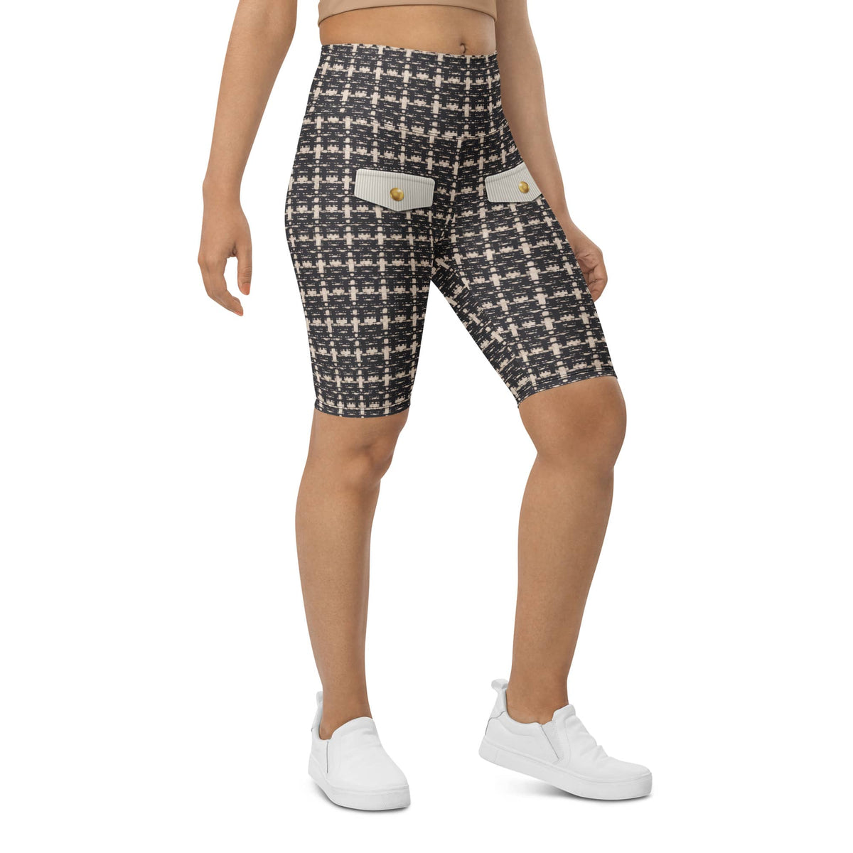 Printed Parisian Tweed Effect Biker Shorts