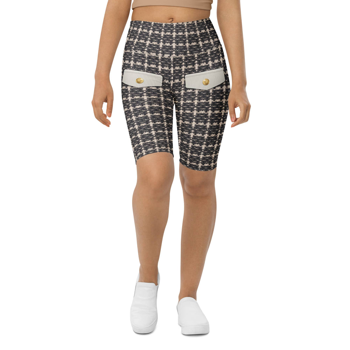 Printed Parisian Tweed Effect Biker Shorts