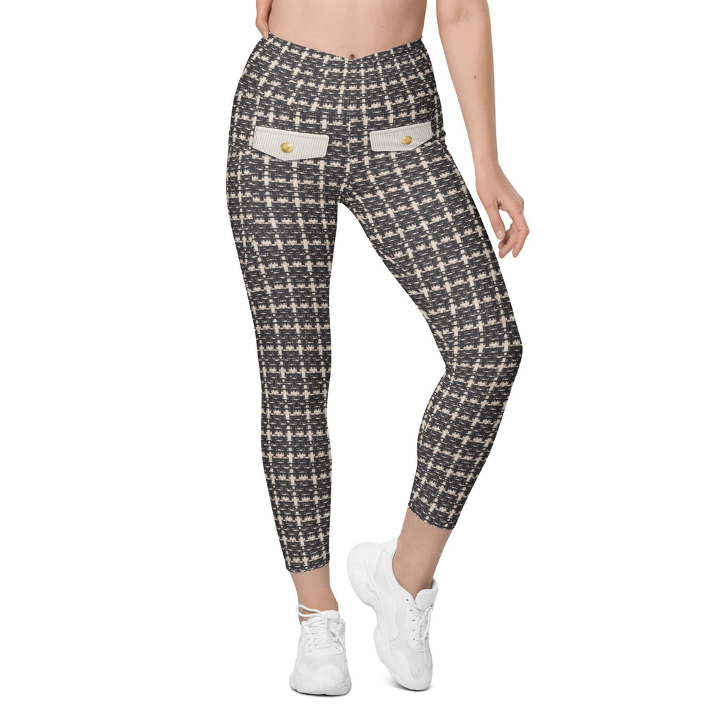 Printed Parisian Tweed Effect Crossover Leggings With Pockets