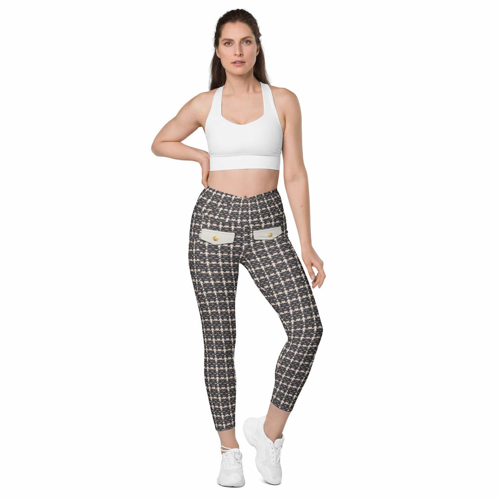 Printed Parisian Tweed Effect Crossover Leggings With Pockets