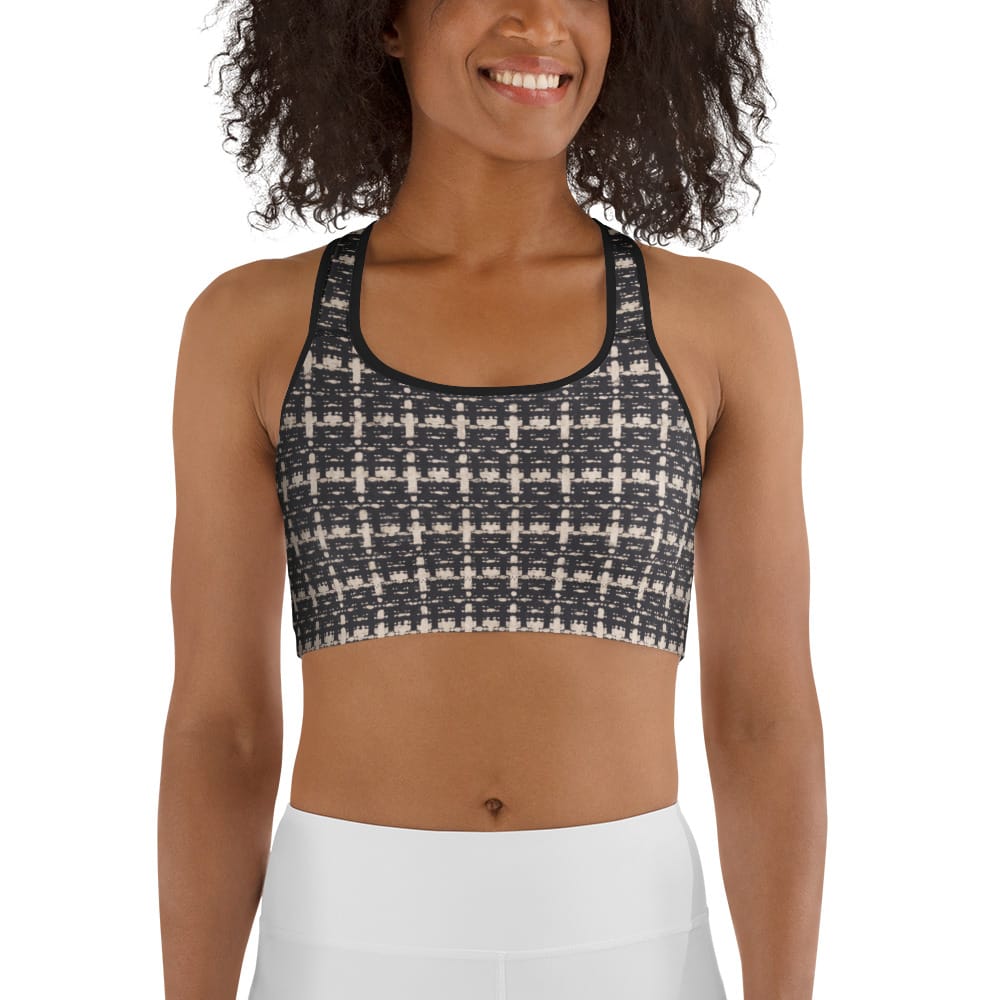 Printed Parisian Tweed Effect Sports Bra
