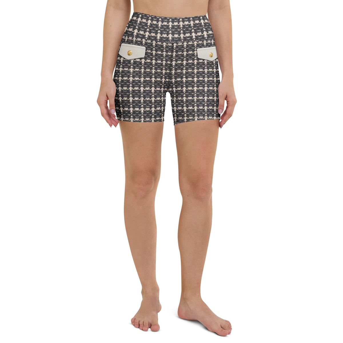 Printed Parisian Tweed Effect Yoga Shorts