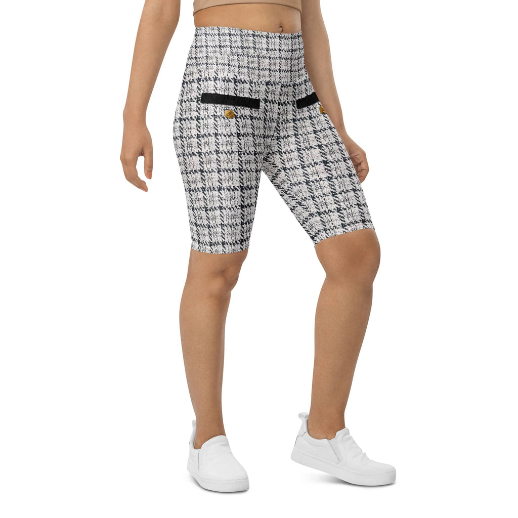 Printed Royal Tweed Effect Biker Shorts
