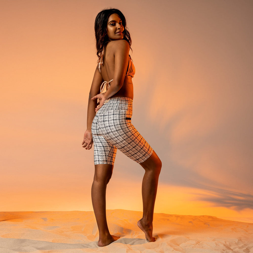 Printed Royal Tweed Effect Biker Shorts