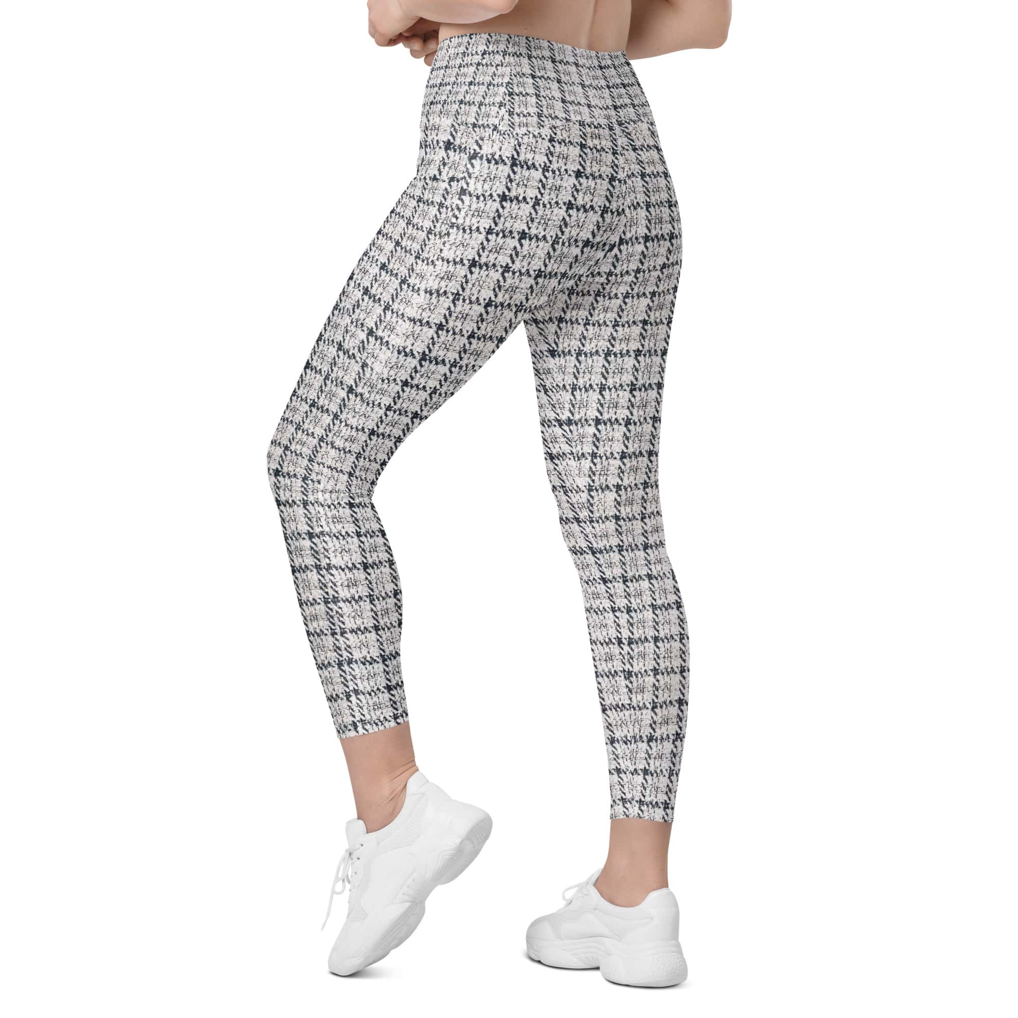 Printed Royal Tweed Effect Crossover Leggings With Pockets