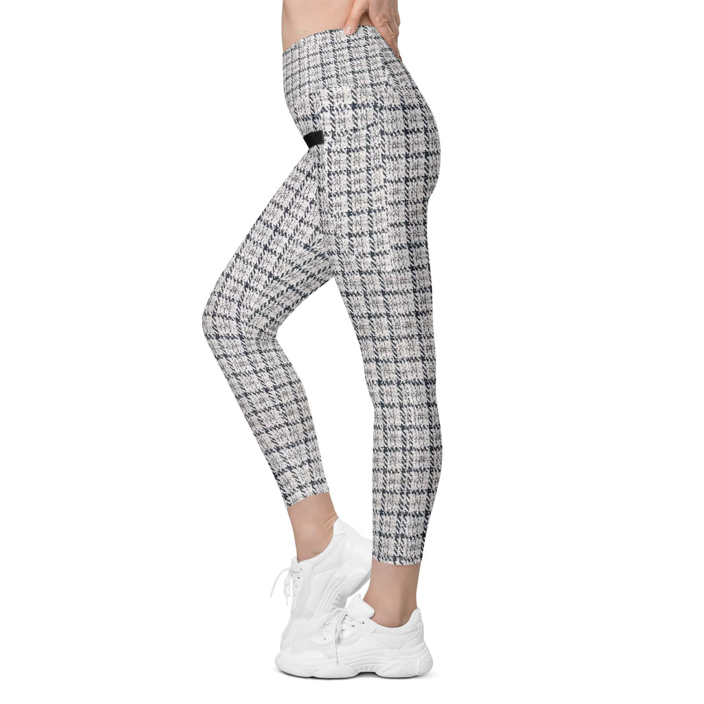 Printed Royal Tweed Effect Crossover Leggings With Pockets