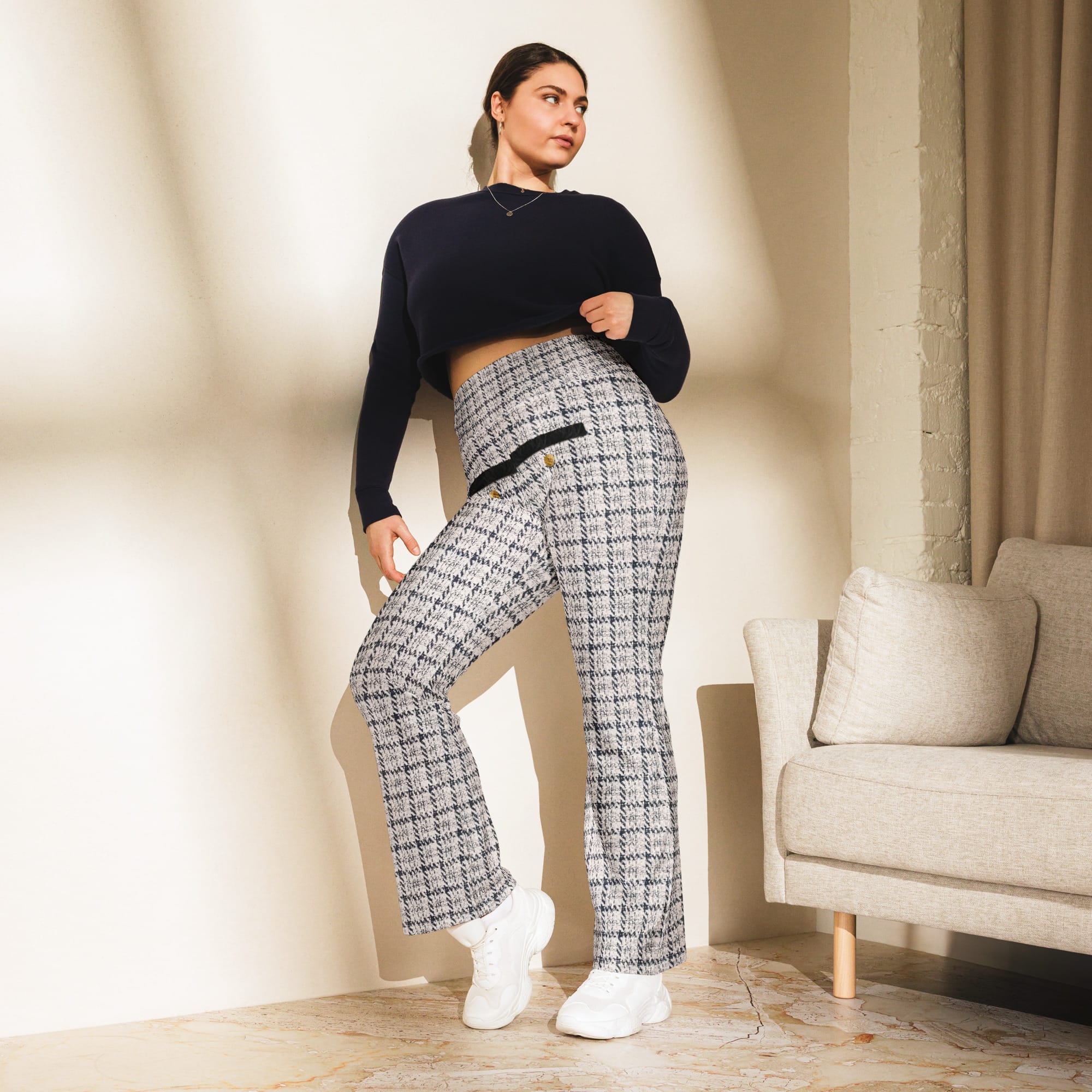 Printed Royal Tweed Effect Flare Leggings