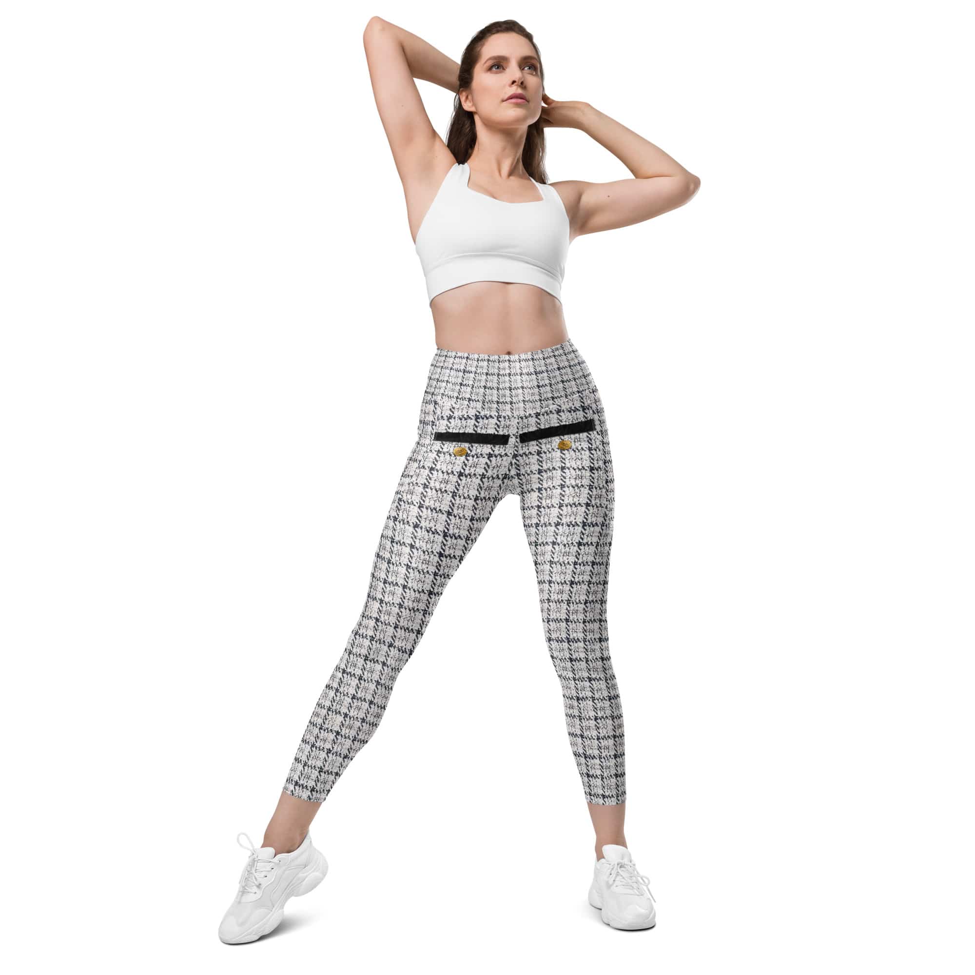 Printed Royal Tweed Effect Leggings With Pockets