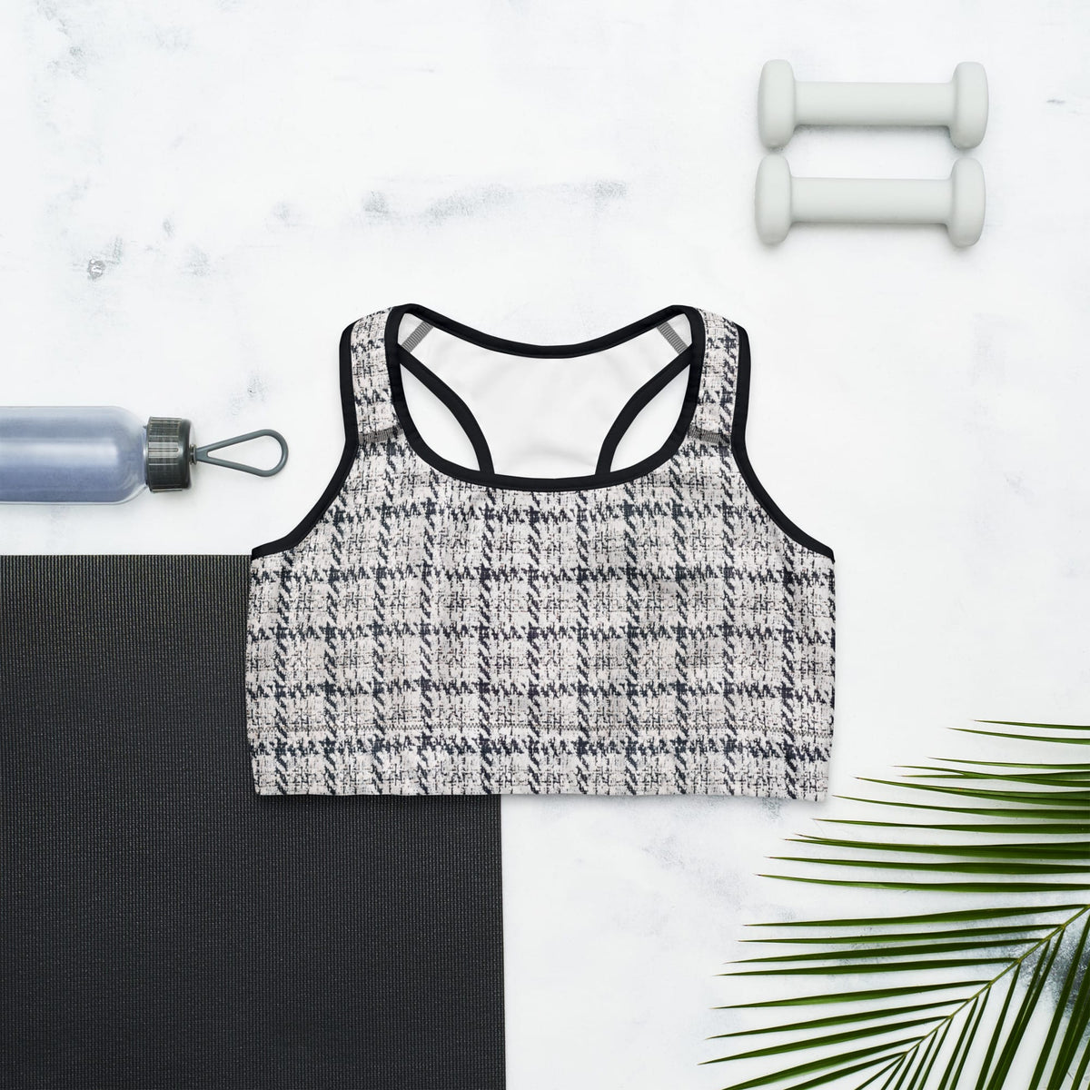 Printed Royal Tweed Effect Sports Bra