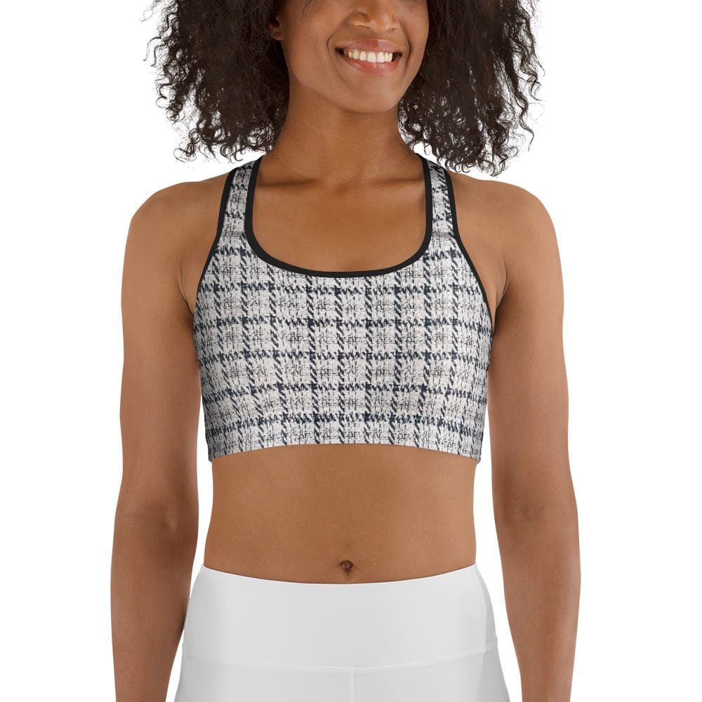 Printed Royal Tweed Effect Sports Bra