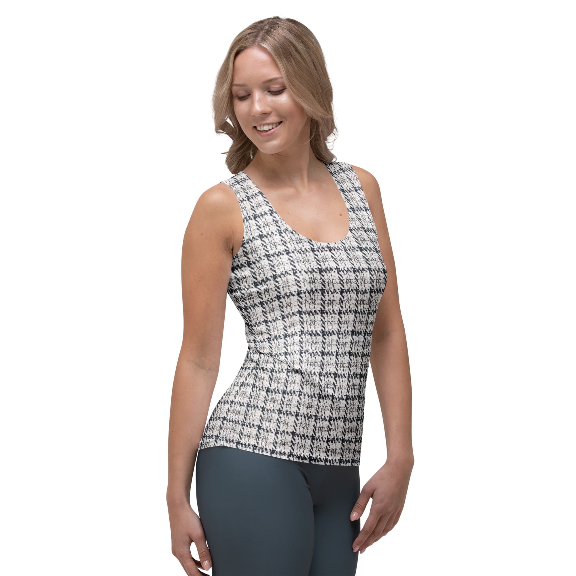 Printed Royal Tweed Effect Tank Top