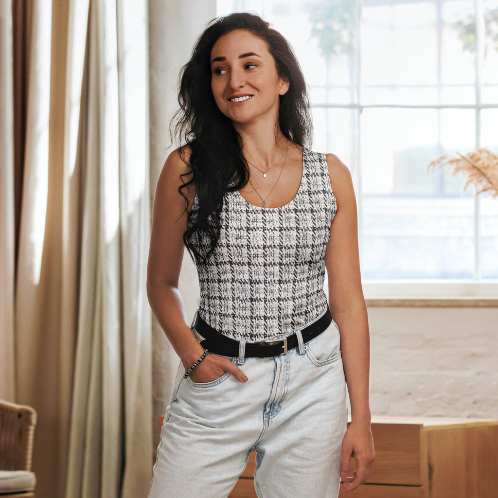 Printed Royal Tweed Effect Tank Top