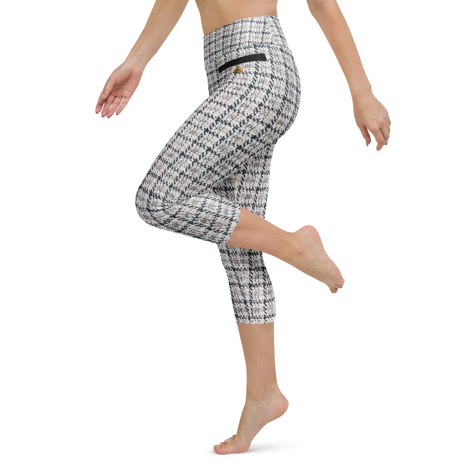 Printed Royal Tweed Effect Yoga Capris