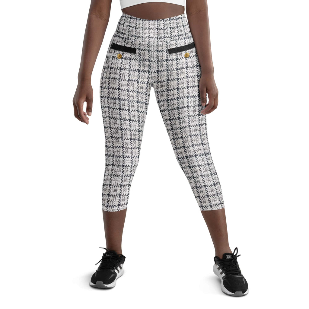Printed Royal Tweed Effect Yoga Capris
