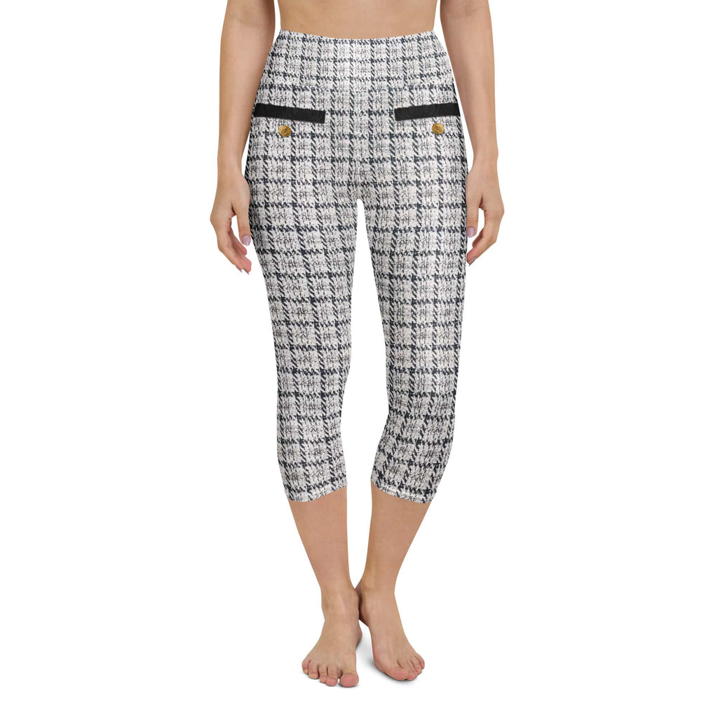Printed Royal Tweed Effect Yoga Capris