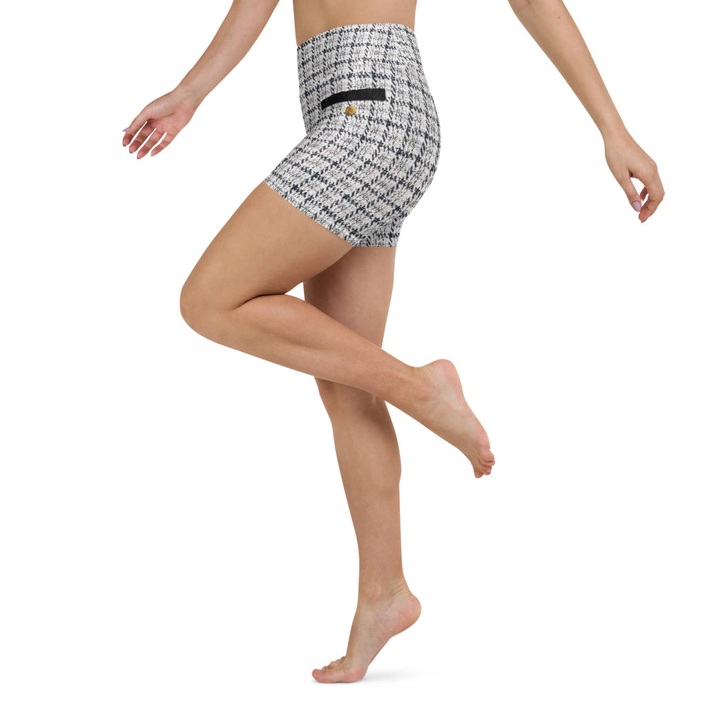 Printed Royal Tweed Effect Yoga Shorts
