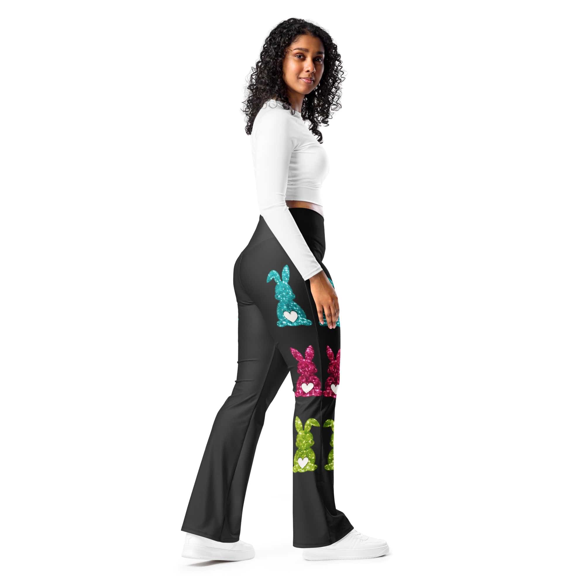 Printed Sparkle Effect Easter Flare Leggings