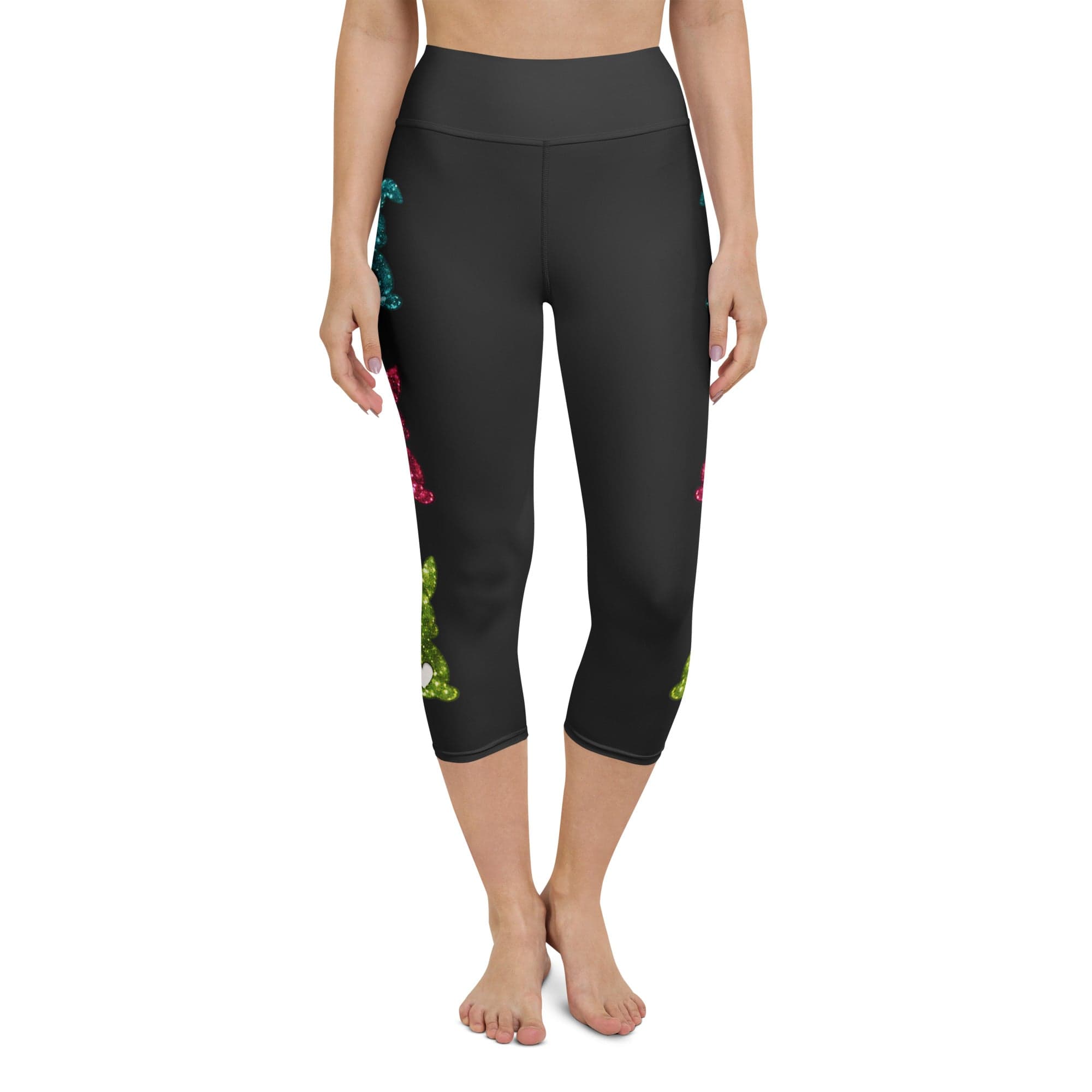 Printed Sparkle Effect Easter Yoga Capris