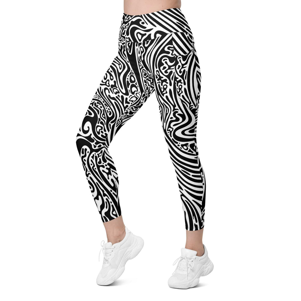 Psychedelic Black & White Leggings With Pockets