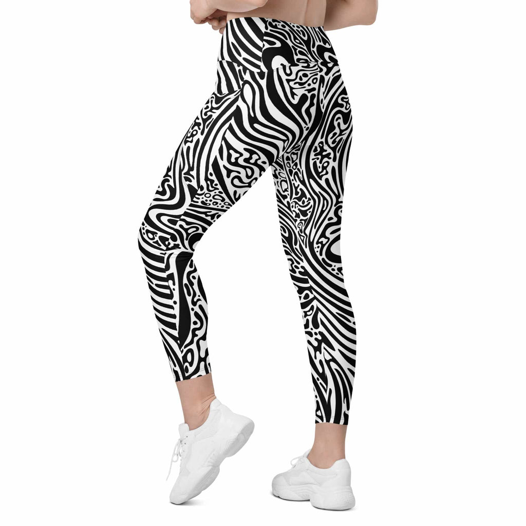 Psychedelic Black & White Leggings With Pockets