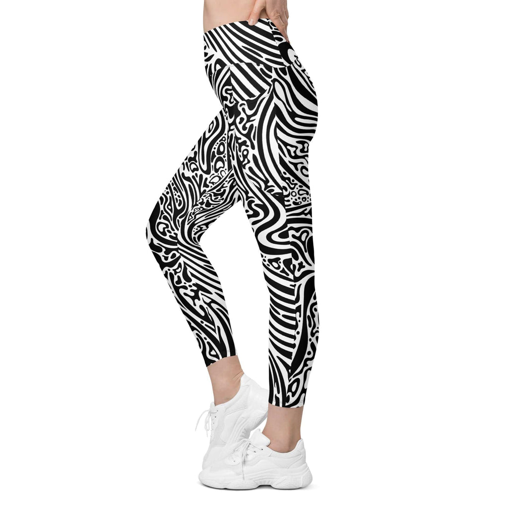 Psychedelic Black & White Leggings With Pockets
