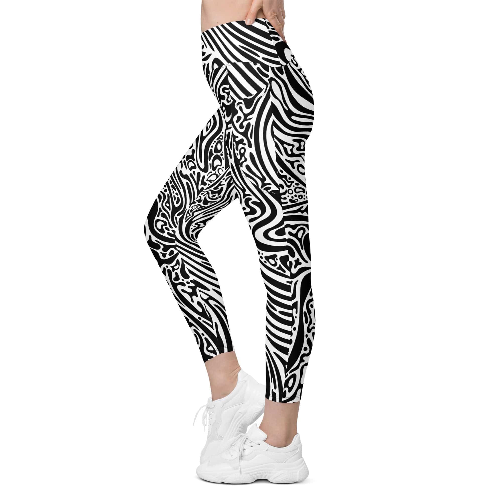 Psychedelic Black & White Leggings With Pockets