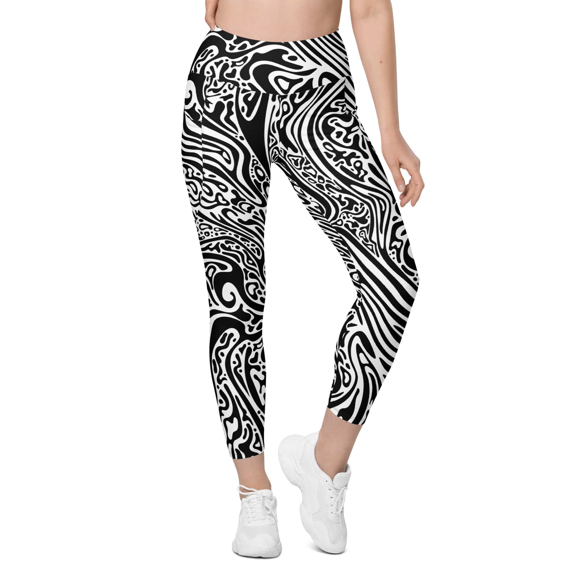Psychedelic Black & White Leggings With Pockets
