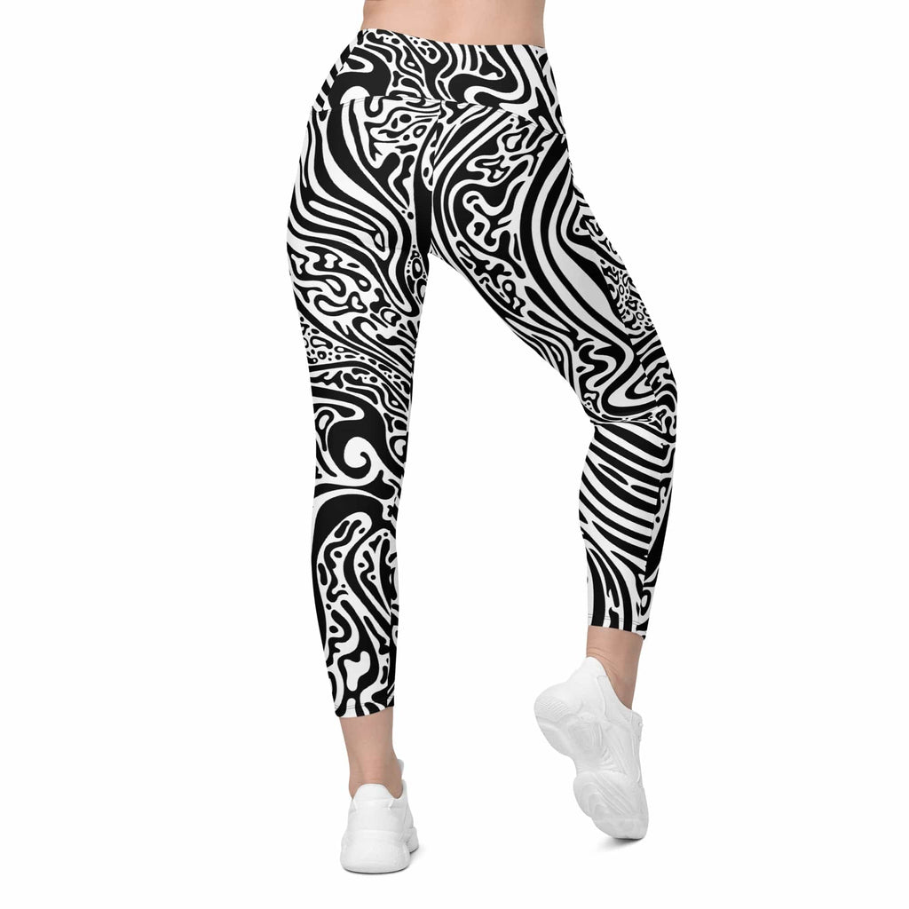 Psychedelic Black & White Leggings With Pockets