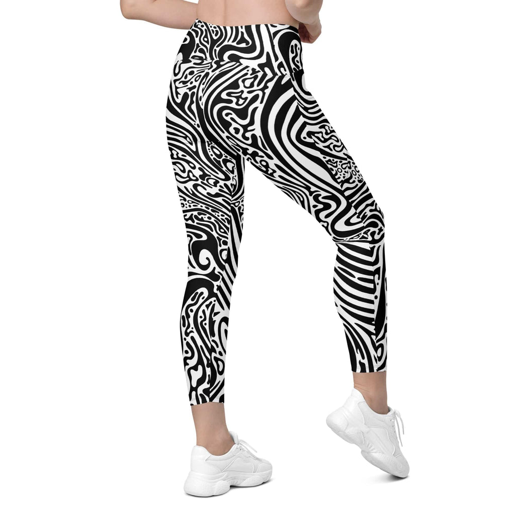 Psychedelic Black & White Leggings With Pockets